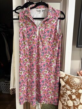 Sleeveless Pink Floral Mini Dress with Front Zip